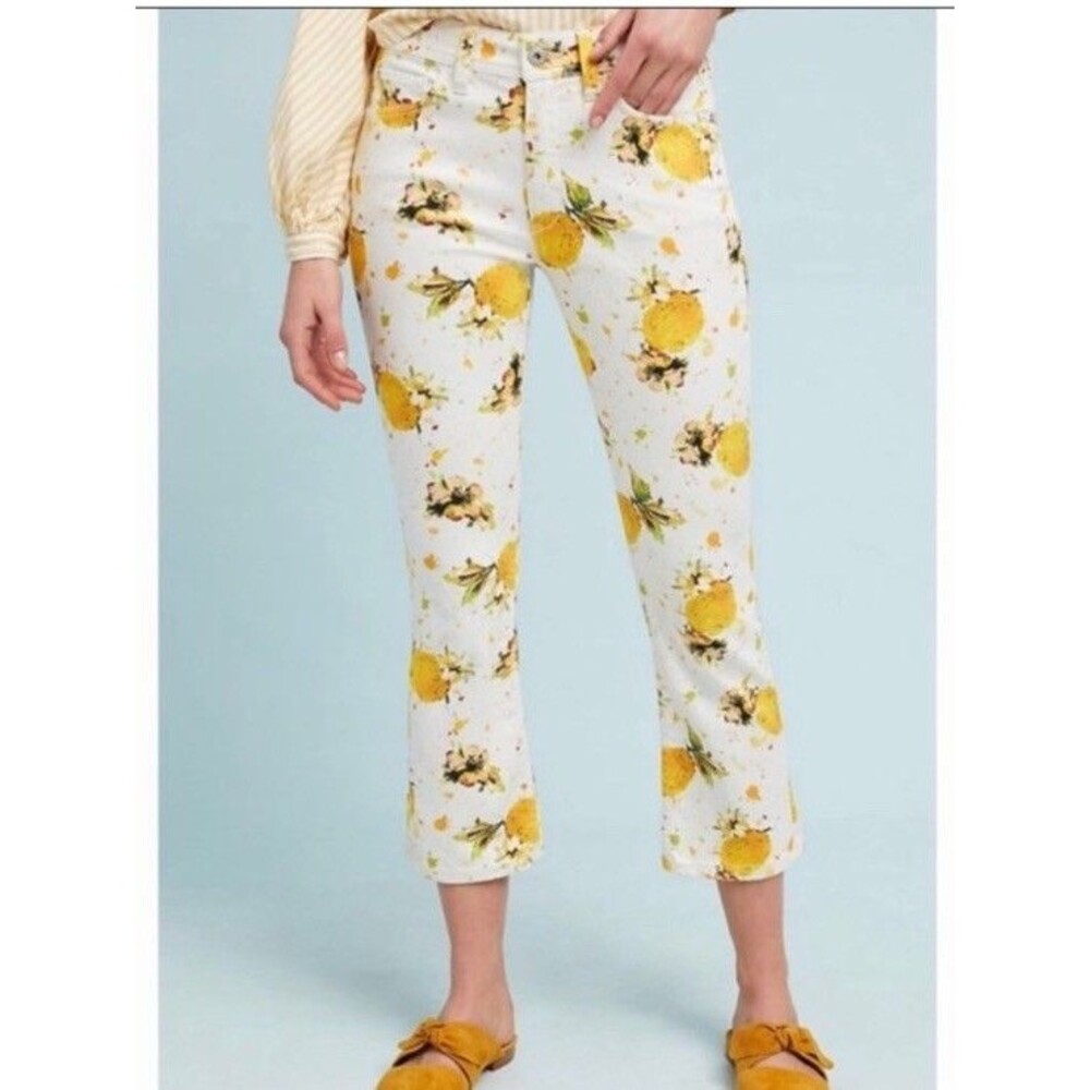 Anthropologie Pilcro The Letterpress High Rise Bootcut Lemon Print Jeans Size 26